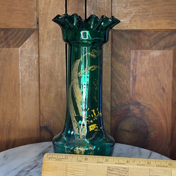 Elegant Green Glass Vase with Gold Accents - Picture 5 of 17
